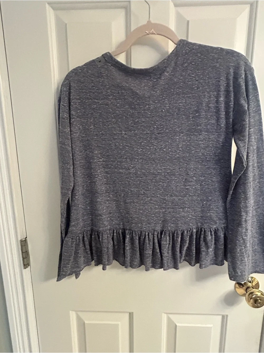 NWT-Justice Bluish/Gray Lace-Up Ruffle Hem Long Sleeve Top